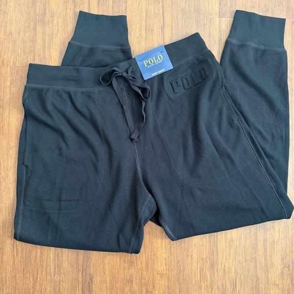Polo Ralph Lauren Sleep Joggers Thermal Waffle Knit Black Men XL Pants PJ Bottom - Picture 1 of 11